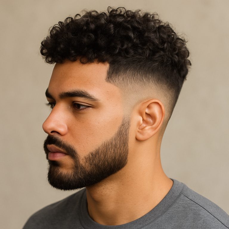Mid taper fade for curly hair