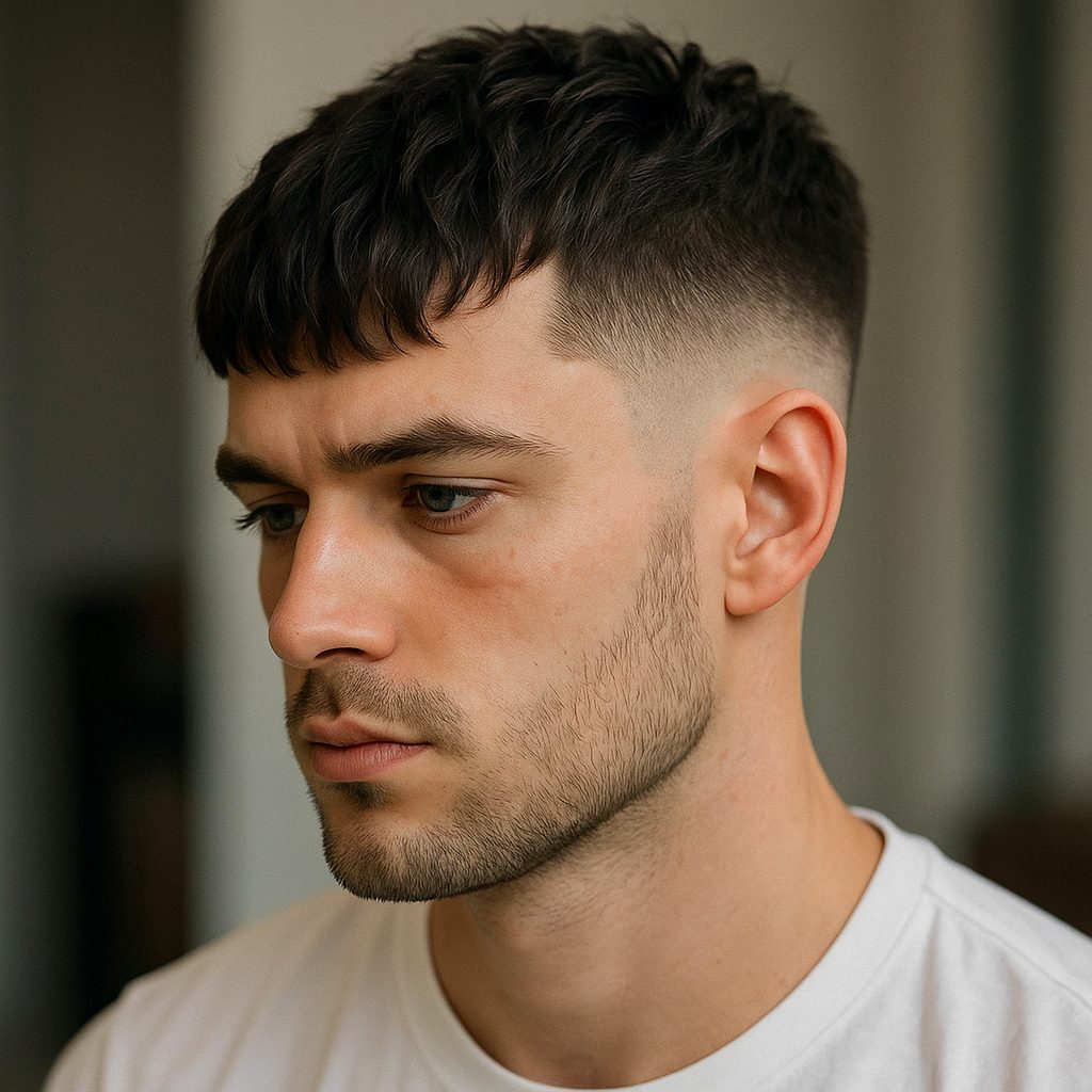 Mid taper fade with fringe styles
